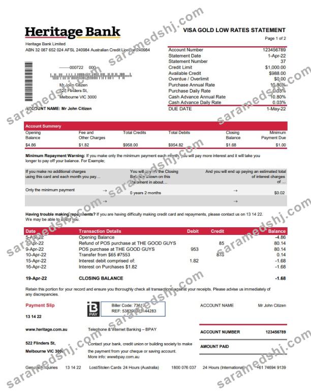 Australia Heritage bank st 2 pages